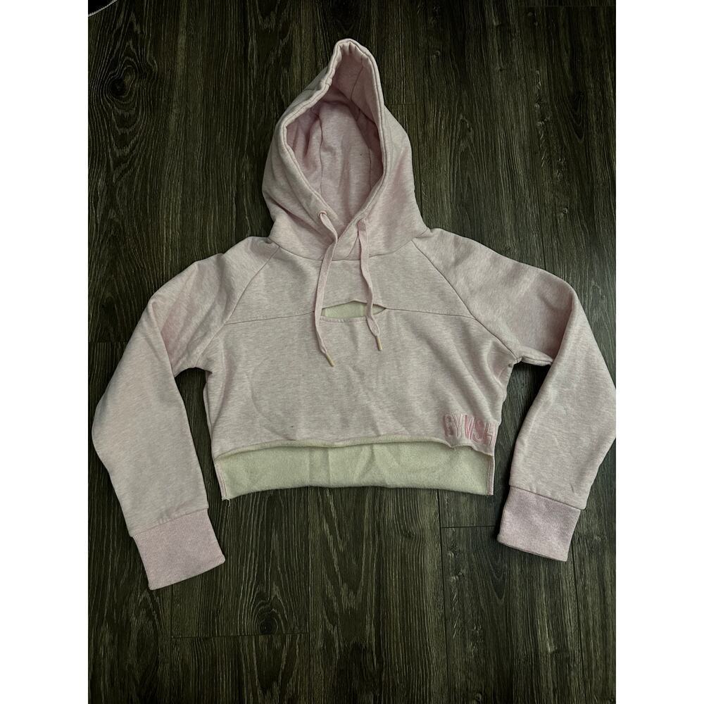 Gymshark Hoodie Cropped Keyhole Cut Out Long Sleeve Raw Edge Pullover Pink M
